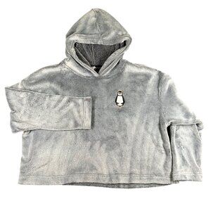 Joyspun Hoodie Womens M Penguin Embroidered Plush Sweatshirt Cozy Fleece